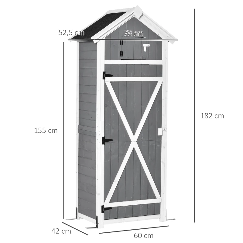 Outsunny Houten Tuinhuis, Grote, Functuele & Stijlvolle Tuinhouten Kast in Grijs Vurenhout 78x52.5x182cm(m-3)