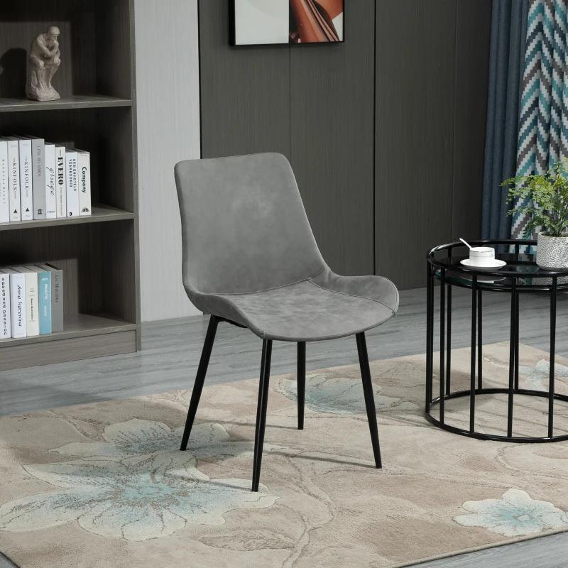 HOMCOM eetkamerstoel moderne keukenstoel met rugleuning metalen poten voor receptie woonkamer stoel synthetisch leer schuimstof metaal grijs 51,5 x 59 x 82 cm