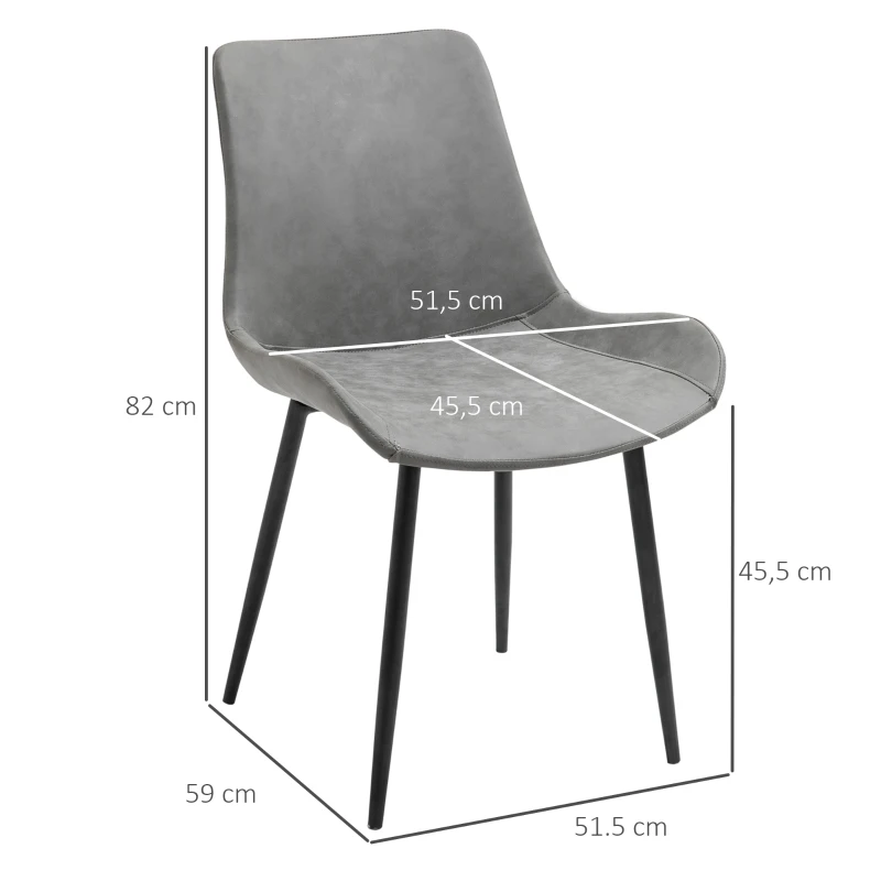 HOMCOM eetkamerstoel moderne keukenstoel met rugleuning metalen poten voor receptie woonkamer stoel synthetisch leer schuimstof metaal grijs 51,5 x 59 x 82 cm