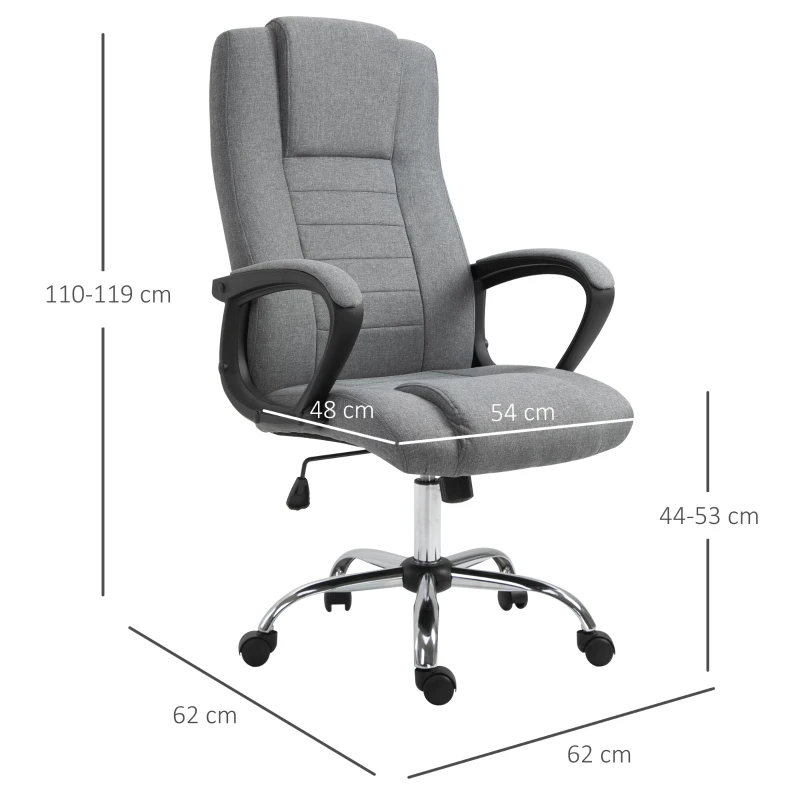 HOMCOM Moderne Ergonomische Bureaustoel met Hoge Rugleuning en Schommelfunctie in Linnentextuur Grijs