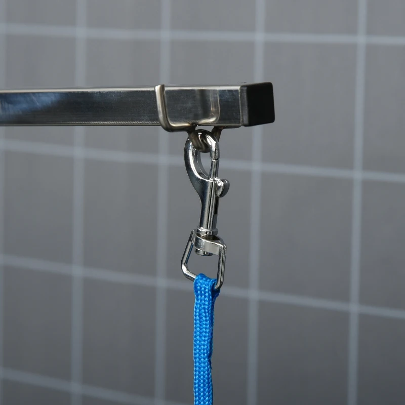 PawHut hondentrimtafel dierenverzorgingstafel draaibare droogtafel met verstelbare arm antislip tafelblad vergrendelingssysteem aluminiumlegering rand roestvrij stalen frame veiligheidslijn Ø65x 10 h