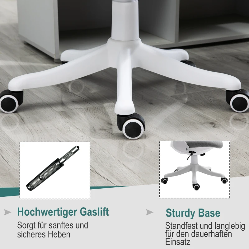 Vinsetto Ergonomische Bureaustoel Draaistoel met Schommelfunctie, Verstelbare Armleuning, Hoogteverstelling, Linnen Look Nylon Grijs+Wit 62,5 x 60 x 94-104 cm