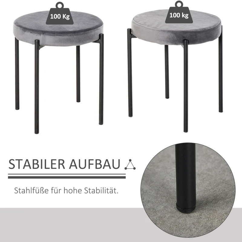 HOMCOM set van 4 eetkamer krukken stapelbaar kruk keuken kruk barkruk fluwelen touch moderne keuken eetkamer polyester staal grijs 41,5 x 41,5 x 46 cm