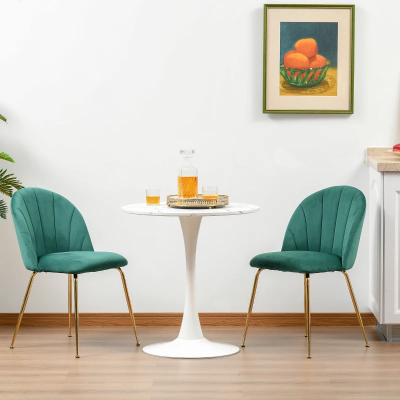 HOMCOM set van 2 keukenstoelen eetkamerstoelen met rugleuning polyester stof metalen poten groen + goud 52 x 52 x 81 cm