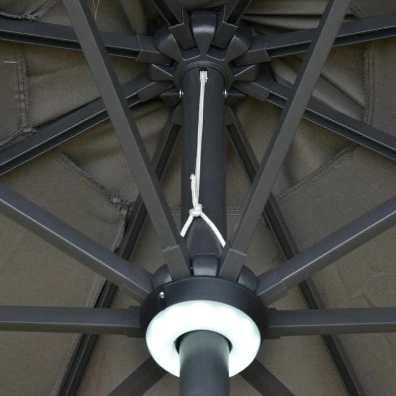 Outsunny parasol buiten parasol met solarverlichting LED zonwering staal aluminium polyester donkergrijs Ø 266 x 245 h cm