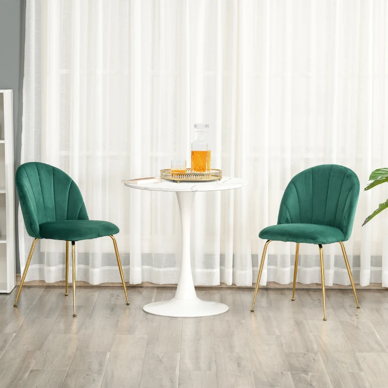 HOMCOM set van 2 keukenstoelen eetkamerstoelen met rugleuning polyester stof metalen poten groen + goud 52 x 52 x 81 cm