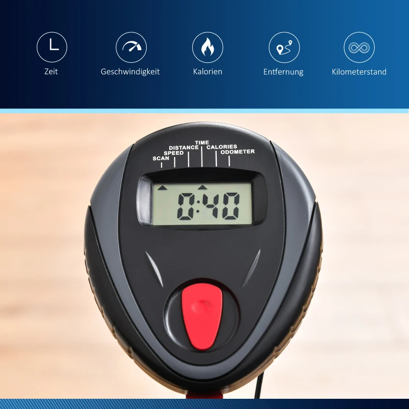 HOMCOM hometrainer fietstrainer 1,5 kg vliegwiel hometrainer met 8 verstelbare magnetische weerstandswielen staal ABS rood + zwart 97-107 x 53 x 22 cm