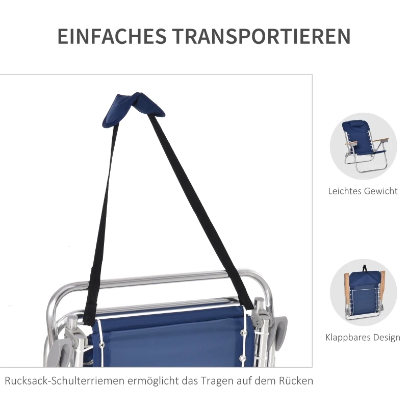 Outsunny set van 2 campingstoel klapstoel tuinstoel met armleuningen strand balkon inklapbaar metaal oxford stof blauw 69 x 62 x 73,5 cm