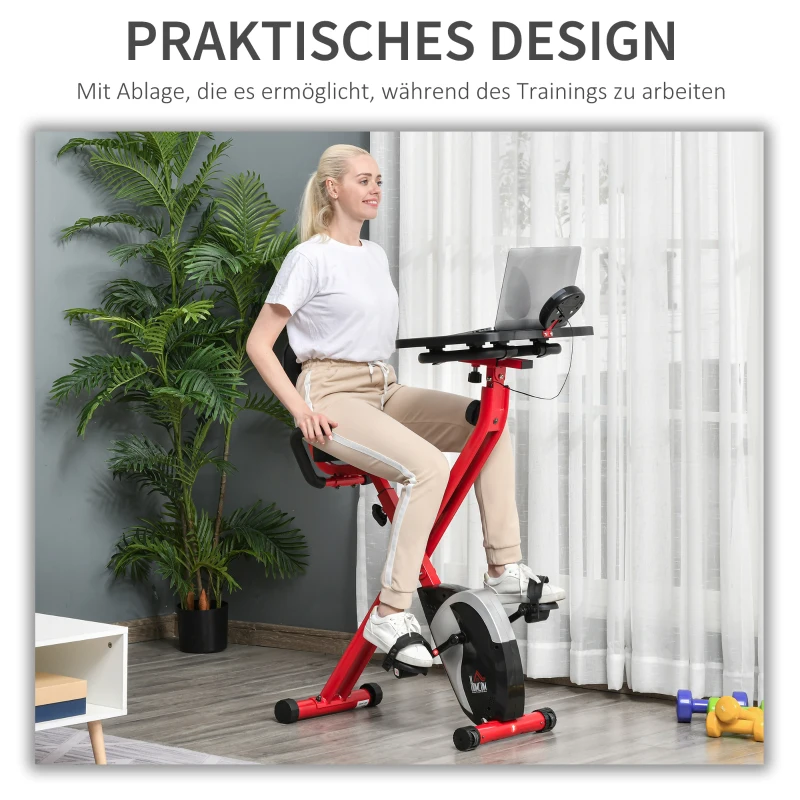 HOMCOM hometrainer fietstrainer 1,5 kg vliegwiel hometrainer met 8 verstelbare magnetische weerstandswielen staal ABS rood + zwart 97-107 x 53 x 22 cm