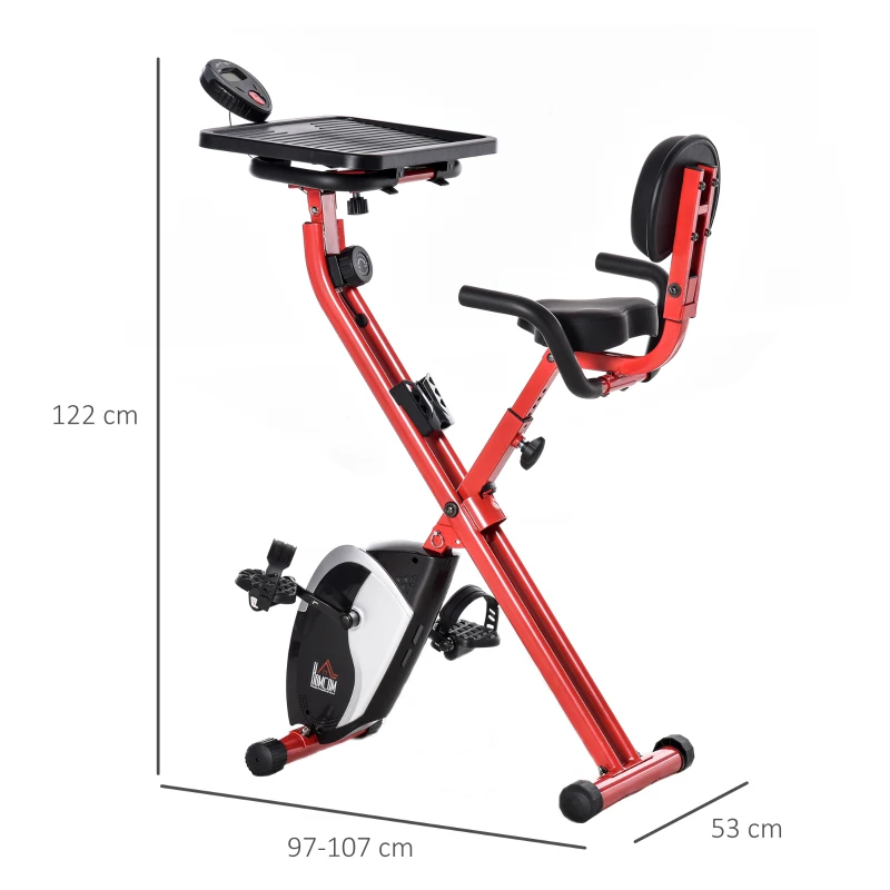 HOMCOM hometrainer fietstrainer 1,5 kg vliegwiel hometrainer met 8 verstelbare magnetische weerstandswielen staal ABS rood + zwart 97-107 x 53 x 22 cm