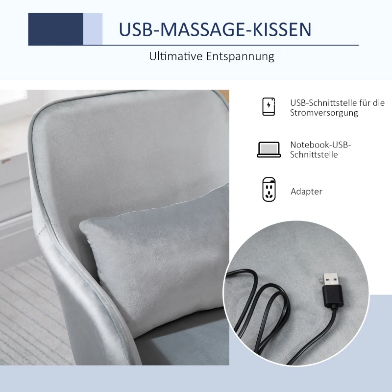 Vinsetto massage bureaustoel kantoorstoel computerstoel draaistoel werkstoel met trilfunctie armsteunen in hoogte verstelbaar fluweel grijs 55 x 65 x 79-89 cm
