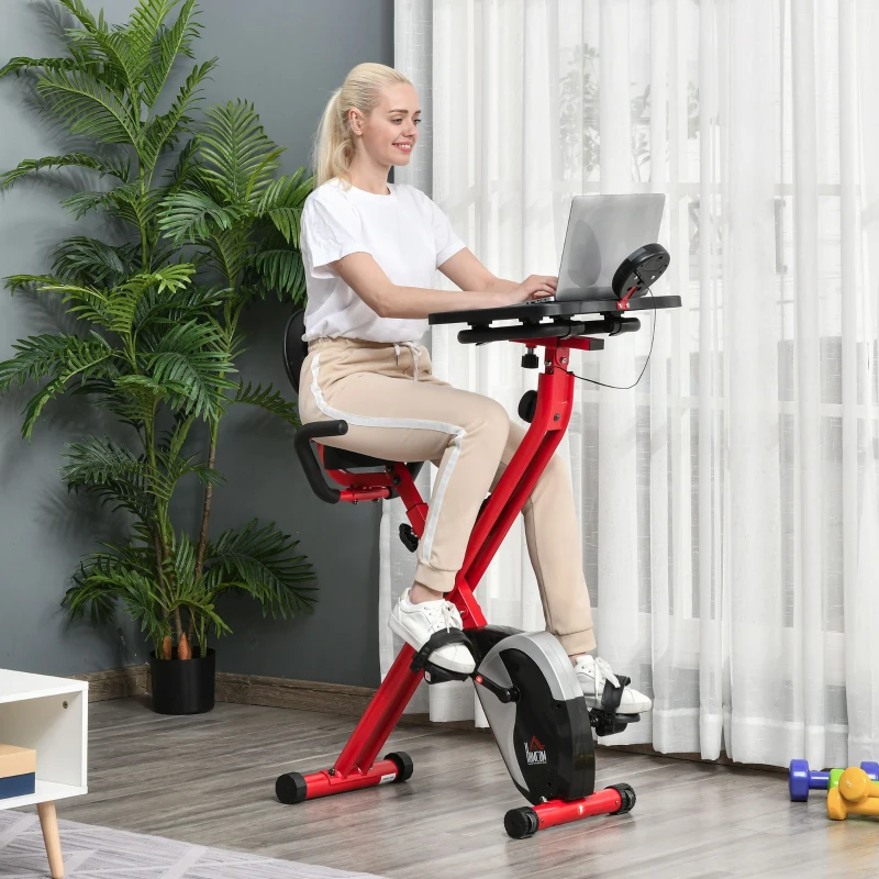 HOMCOM hometrainer fietstrainer 1,5 kg vliegwiel hometrainer met 8 verstelbare magnetische weerstandswielen staal ABS rood + zwart 97-107 x 53 x 22 cm