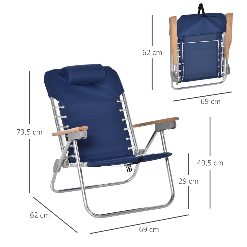 Outsunny set van 2 campingstoel klapstoel tuinstoel met armleuningen strand balkon inklapbaar metaal oxford stof blauw 69 x 62 x 73,5 cm