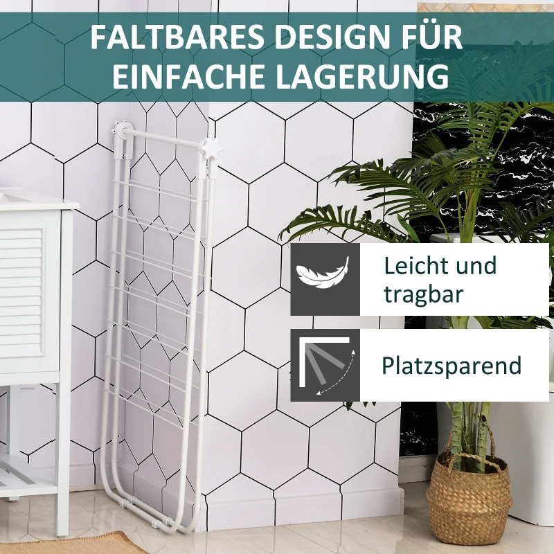 HOMCOM opvouwbaar wasrek, draagbare staander, metaal, kunststof, wit
