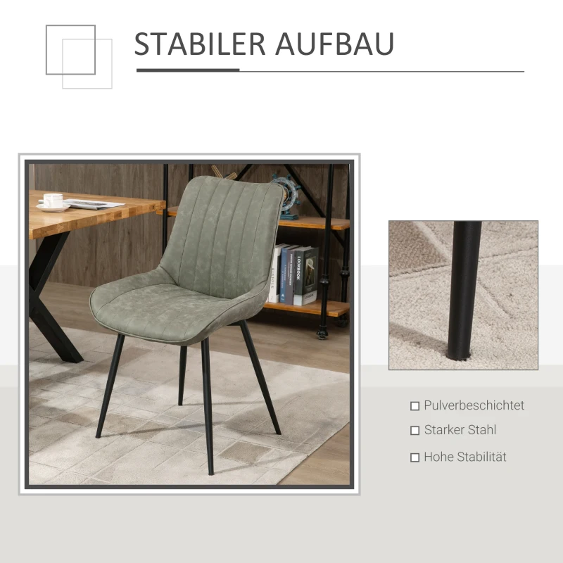 HOMCOM 2-delige set eetkamerstoel keukenstoel met rugleuning metalen poten retro-stijl kunstleer staal grijs 53 x 62 x 88 cm