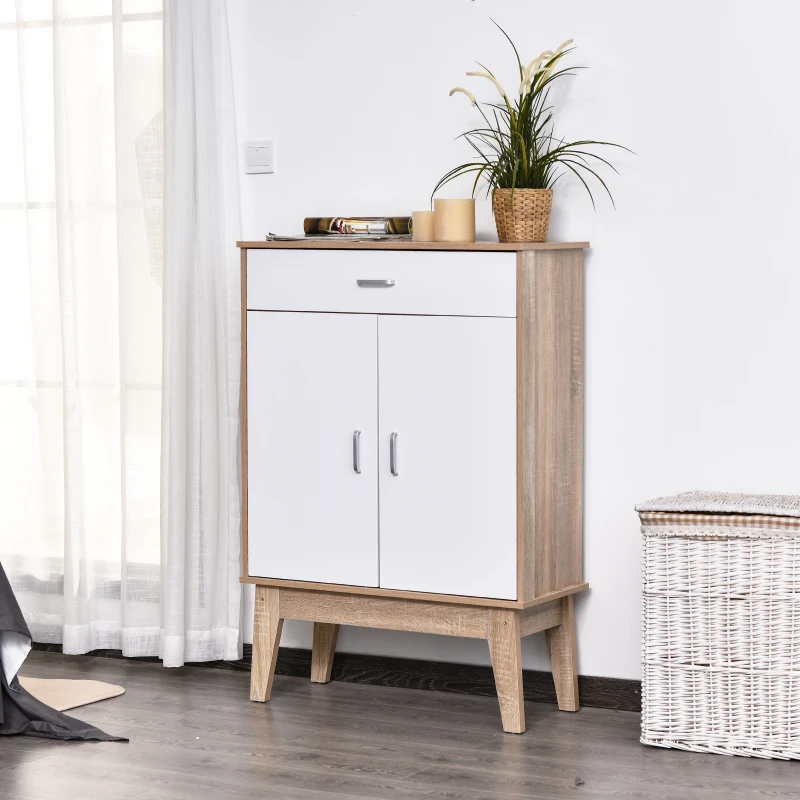 Dressoir ladekast bijzetkast met 3 verstelbare planken naturel + wit