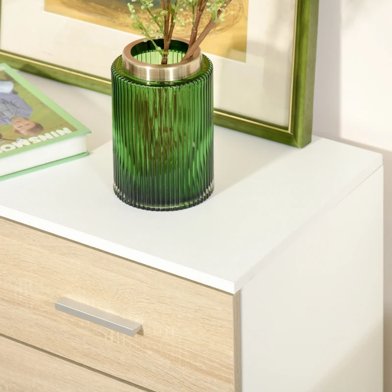 HOMCOM commode met 4 schuiflades badkamerkast commode voor slaapkamer woonkamer eiken wit 76 x 35 x 72 cm
