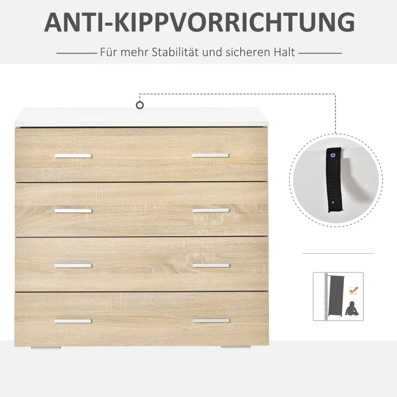 HOMCOM commode met 4 schuiflades badkamerkast commode voor slaapkamer woonkamer eiken wit 76 x 35 x 72 cm