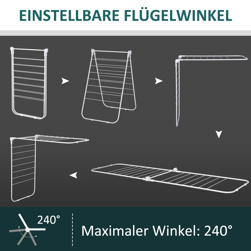 HOMCOM opvouwbaar wasrek, draagbare staander, metaal, kunststof, wit