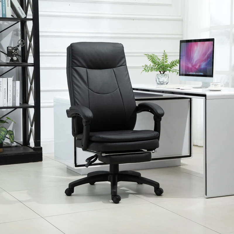 Vinsetto ergonomische bureaustoel met voetensteun, directiestoel, gestoffeerde rugleuning, zwart, 64 x 64 x 112-120 cm
