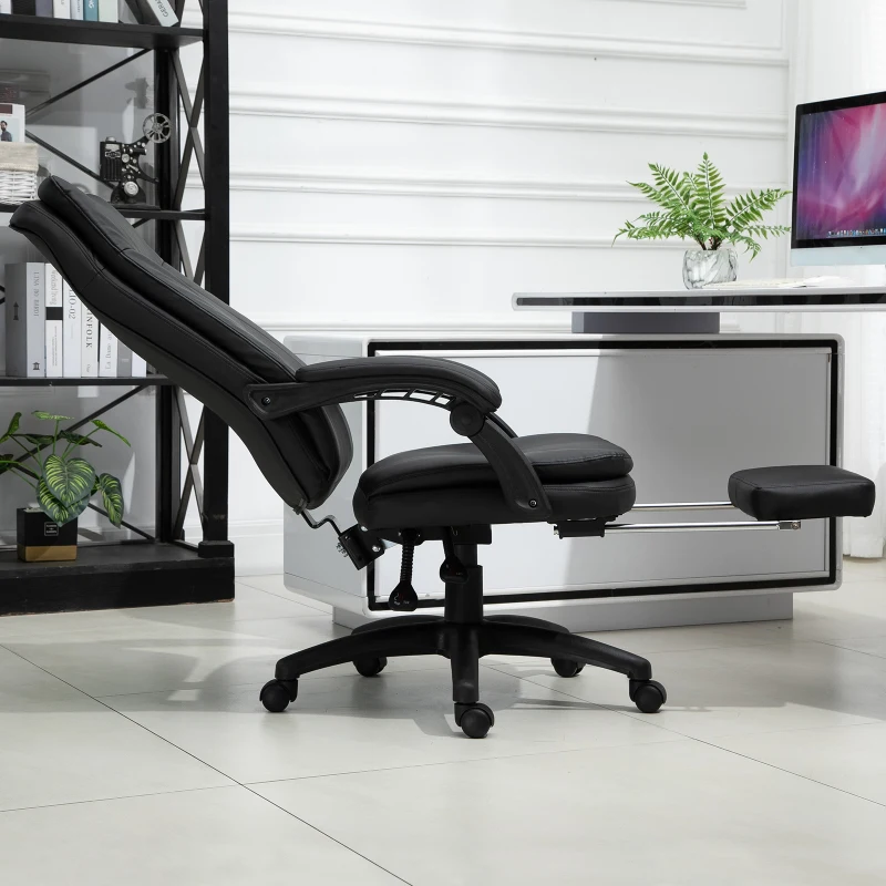 Vinsetto ergonomische bureaustoel met voetensteun, directiestoel, gestoffeerde rugleuning, zwart, 64 x 64 x 112-120 cm