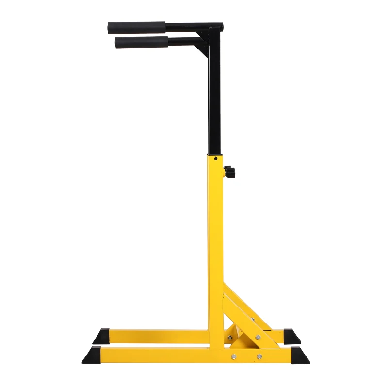 HOMCOM dipstation optrekstang krachtstation met halterbank buiktrainer opklapbare rugtrainer staal max.100 kg ideaal voor thuisgym geel + zwart 66 x 75 x 119 cm