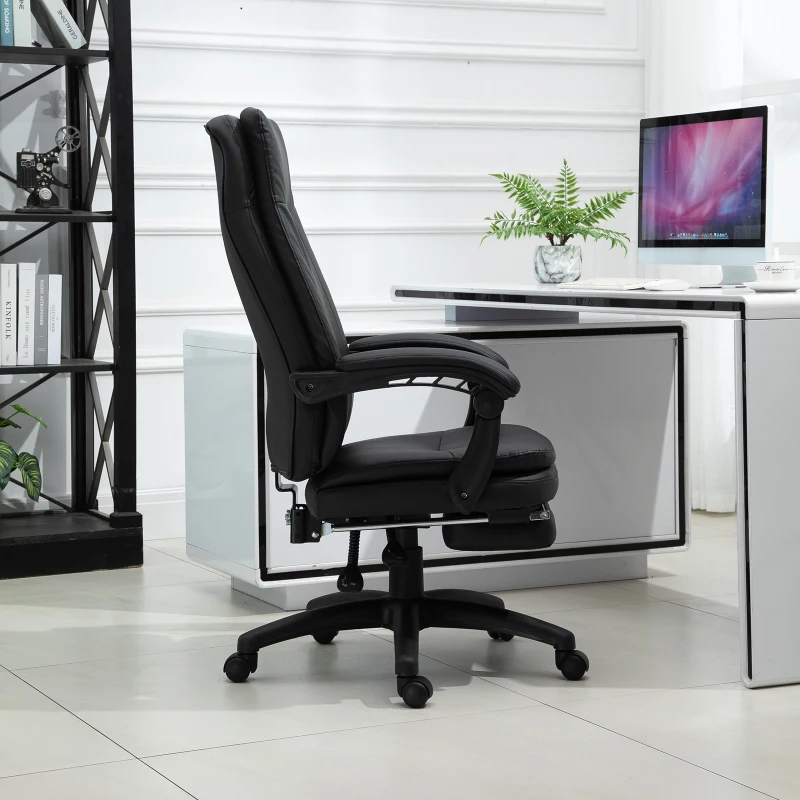 Vinsetto ergonomische bureaustoel met voetensteun, directiestoel, gestoffeerde rugleuning, zwart, 64 x 64 x 112-120 cm