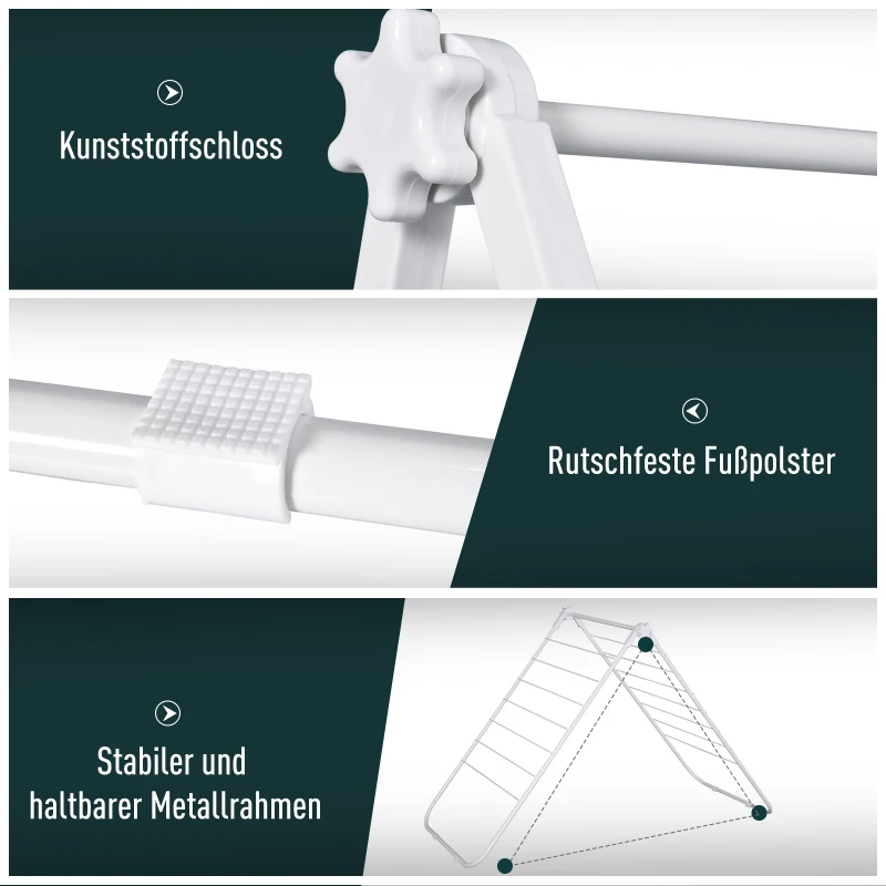 HOMCOM opvouwbaar wasrek, draagbare staander, metaal, kunststof, wit