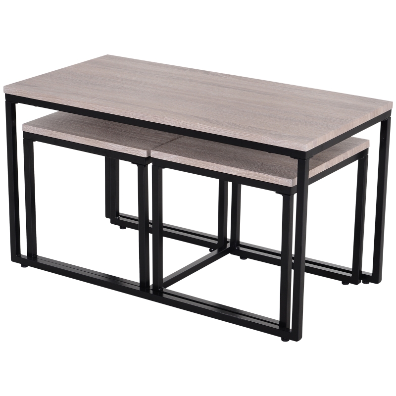 3-delige set bijzettafel salontafel nesttafel koffietafel metalen poot MDF naturel