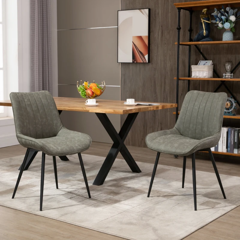 HOMCOM 2-delige set eetkamerstoel keukenstoel met rugleuning metalen poten retro-stijl kunstleer staal grijs 53 x 62 x 88 cm