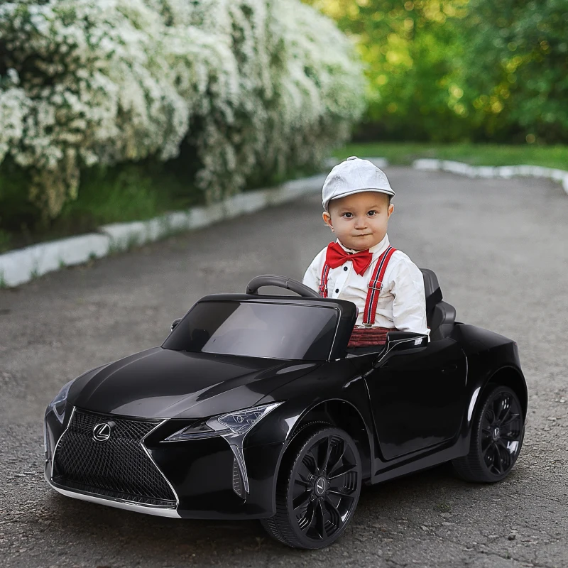 HOMCOM kinderauto kinderwagen de officieel gelicentieerde Lexus LC500 waar je bovenop zit voor 3-6 jaar elektrische auto met 2.4 G afstandsbediening MP3/USB licht muziek kunststof metaal zwart 106 x 43 x 44 cm