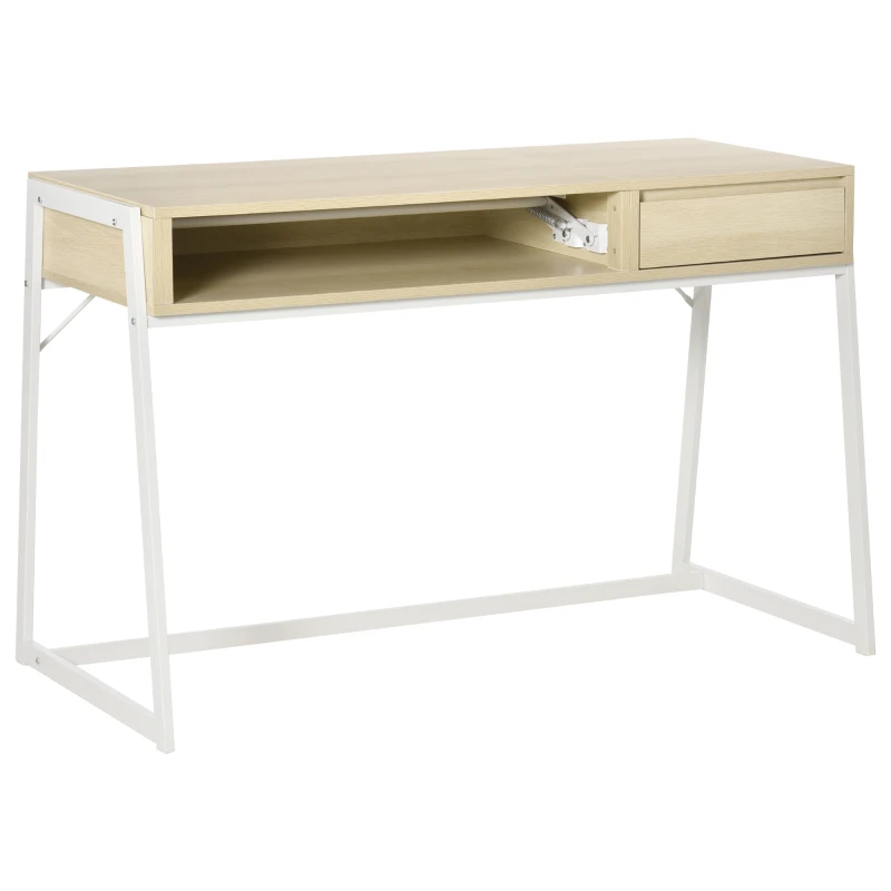 HOMCOM Modern Computer Desk with Lift Top for Home Office, Writing Desk with Drawer and Open Compartment, Natural