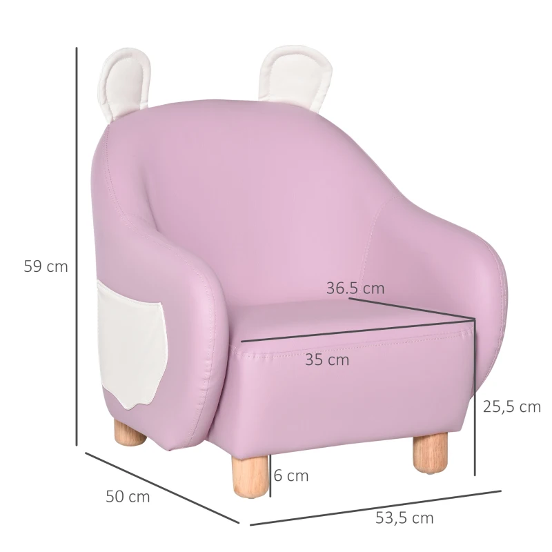 HOMCOM kinderfauteuil kinderbank kinderbank stoel ligbank met schattige dierenvorm waterdicht voor 3-6 jaar kinderen roze 50x53,5x59cm