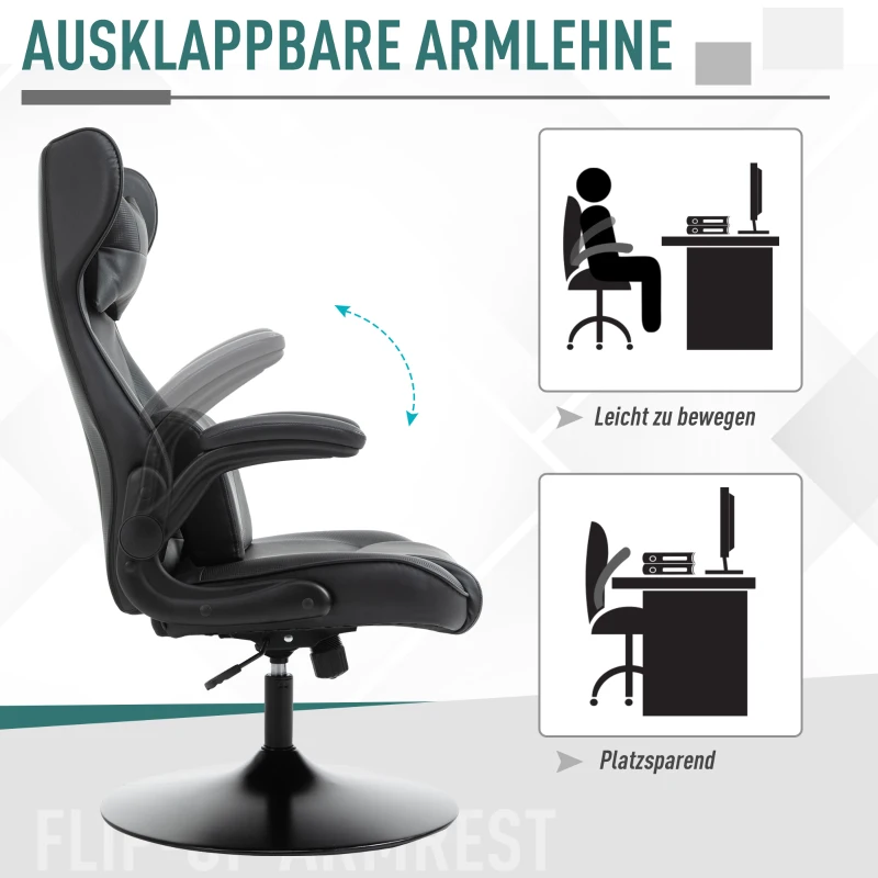 Vinsetto gamestoel ergonomische computerstoel bureaustoel bureaustoel met schommelfunctie en lendenkussen bureaustoel in hoogte verstelbaar, gepolsterde metalen zitting, zwart 67x75x112 cm