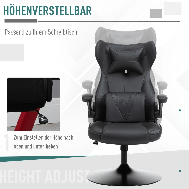 Vinsetto gamestoel ergonomische computerstoel bureaustoel bureaustoel met schommelfunctie en lendenkussen bureaustoel in hoogte verstelbaar, gepolsterde metalen zitting, zwart 67x75x112 cm