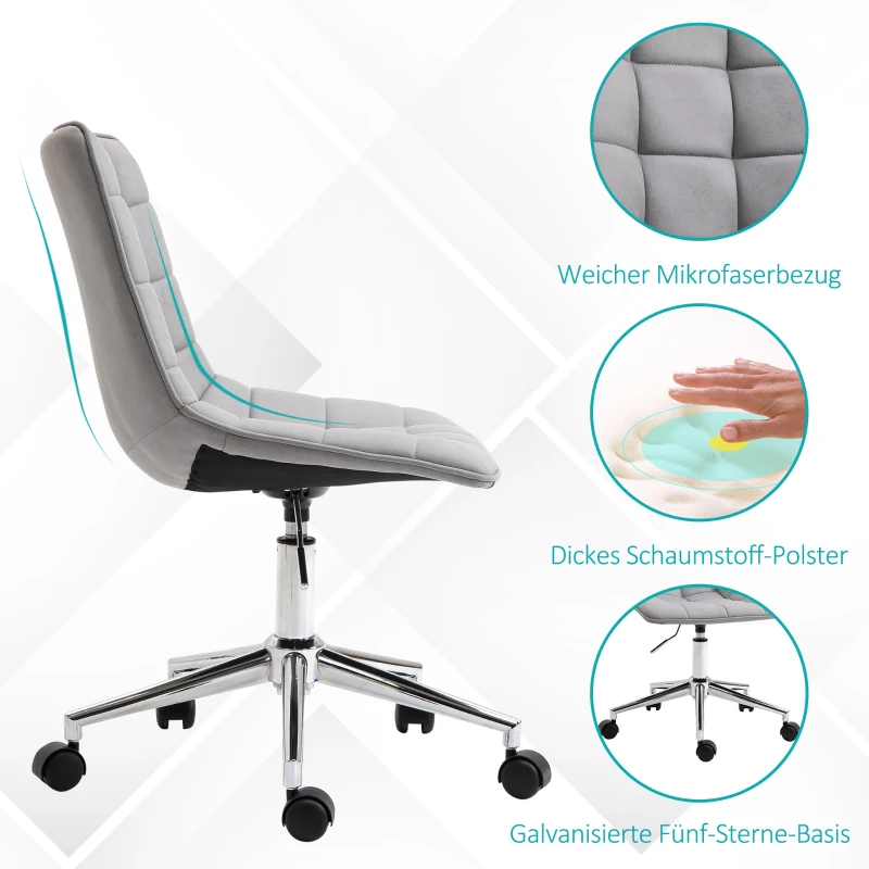 Vinsetto bureaustoel draaistoel bureaustoel in hoogte verstelbaar 360° draaibaar microfiber schuim lichtgrijs 60x 60x90 cm