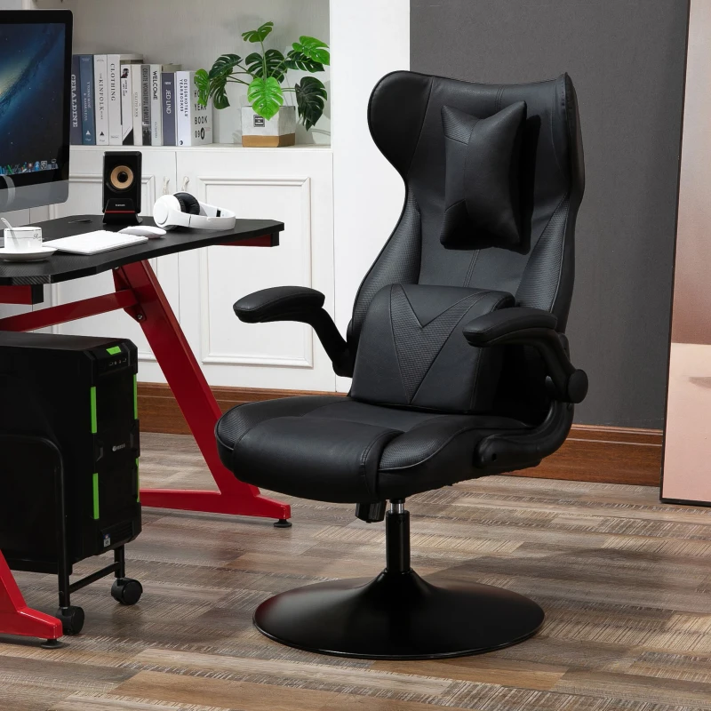 Vinsetto gamestoel ergonomische computerstoel bureaustoel bureaustoel met schommelfunctie en lendenkussen bureaustoel in hoogte verstelbaar, gepolsterde metalen zitting, zwart 67x75x112 cm
