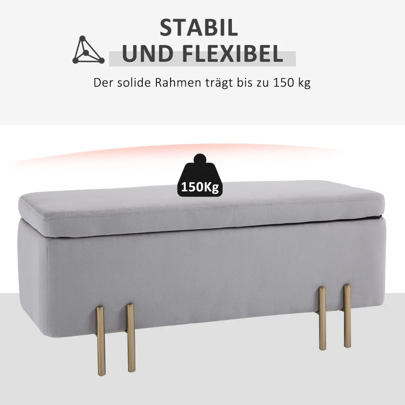 HOMCOM zitbank, gepolsterde bank met opbergruimte, kist, stof, metaal, schuimstof,lichtgrijs, 100 x 40 x 42 cm