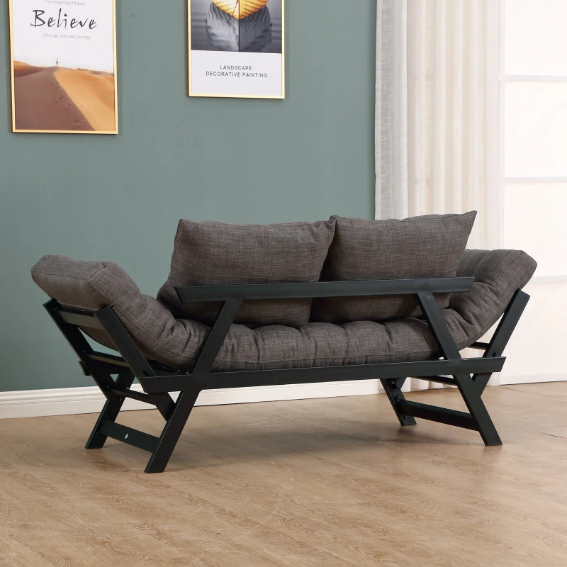 Sofa rozkładana sofa duwosobowa materiałowa szezlong metalowy len ciemnoszary 155 x 65 x 57 cm HOMCOM®