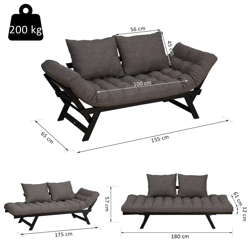 Sofa rozkładana sofa duwosobowa materiałowa szezlong metalowy len ciemnoszary 155 x 65 x 57 cm HOMCOM®