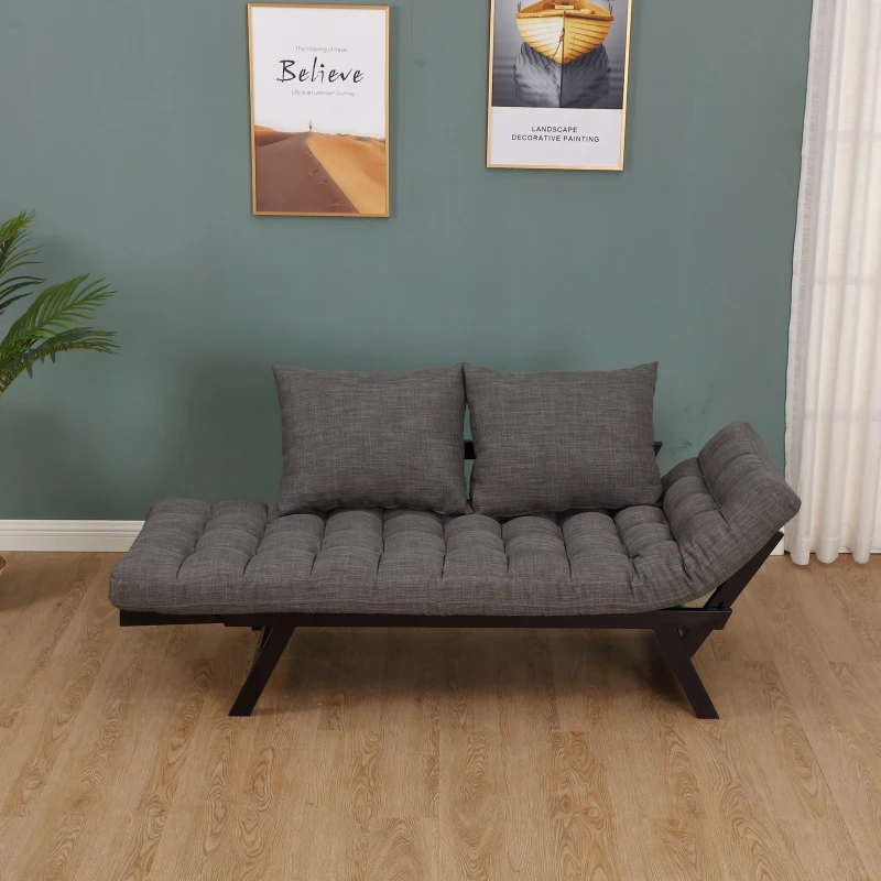 Sofa rozkładana sofa duwosobowa materiałowa szezlong metalowy len ciemnoszary 155 x 65 x 57 cm HOMCOM®
