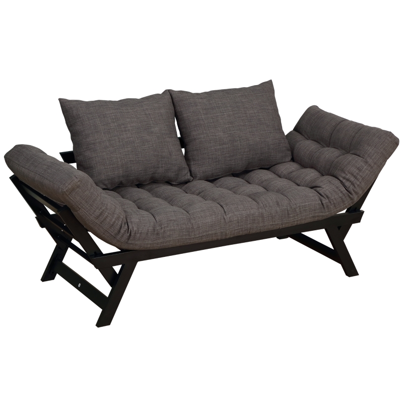 Sofa rozkładana sofa duwosobowa materiałowa szezlong metalowy len ciemnoszary 155 x 65 x 57 cm HOMCOM®