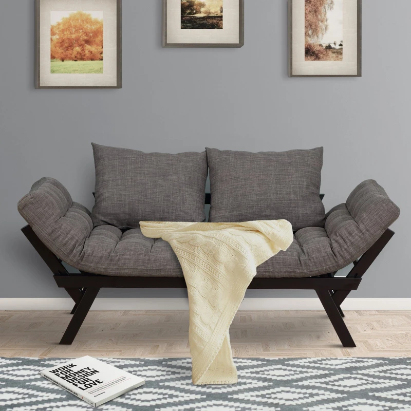 Sofa rozkładana sofa duwosobowa materiałowa szezlong metalowy len ciemnoszary 155 x 65 x 57 cm HOMCOM®
