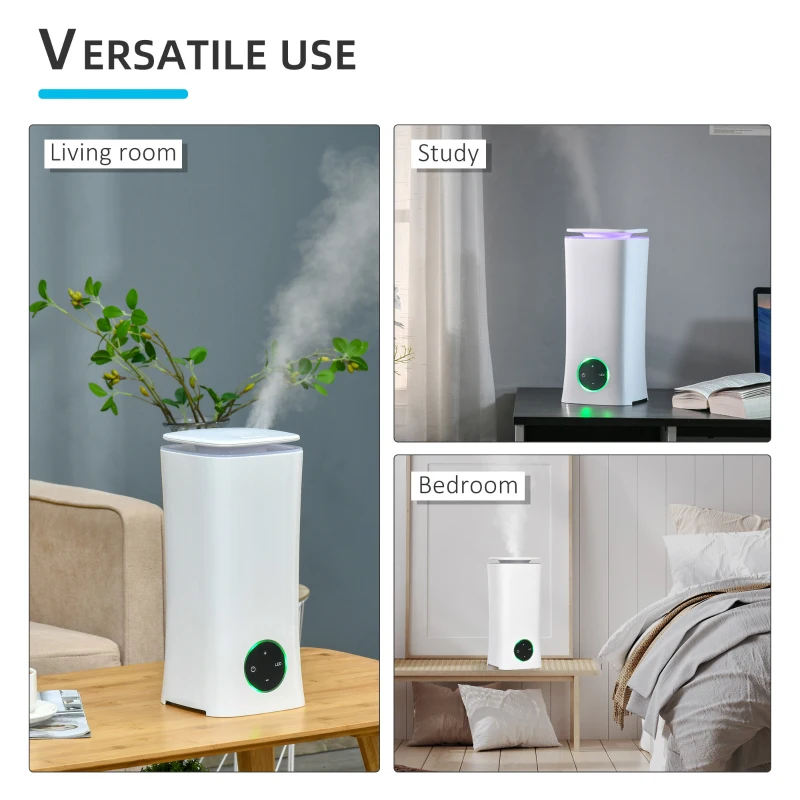 HOMCOM 2L Cool Mist Humidifier, Air Humidifier with 7-Colour Lights, 3 Mode, Auto Shut Off, 8-10 Working Hours for Home Bedroom, White