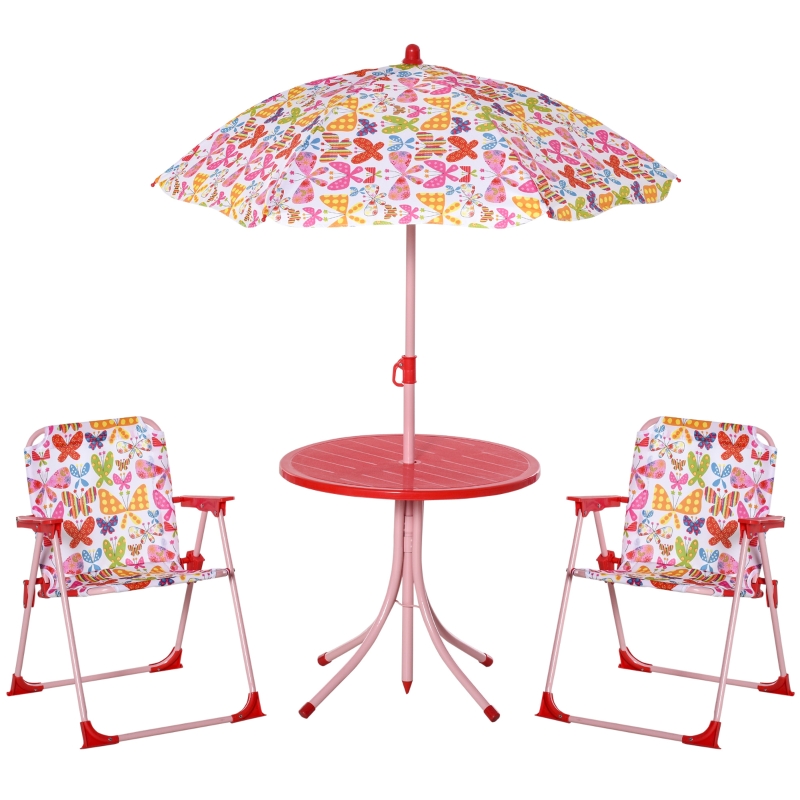 Outsunny Kids Folding Picnic Table Chair Set Color Stripes Outdoor w/ Parasol
