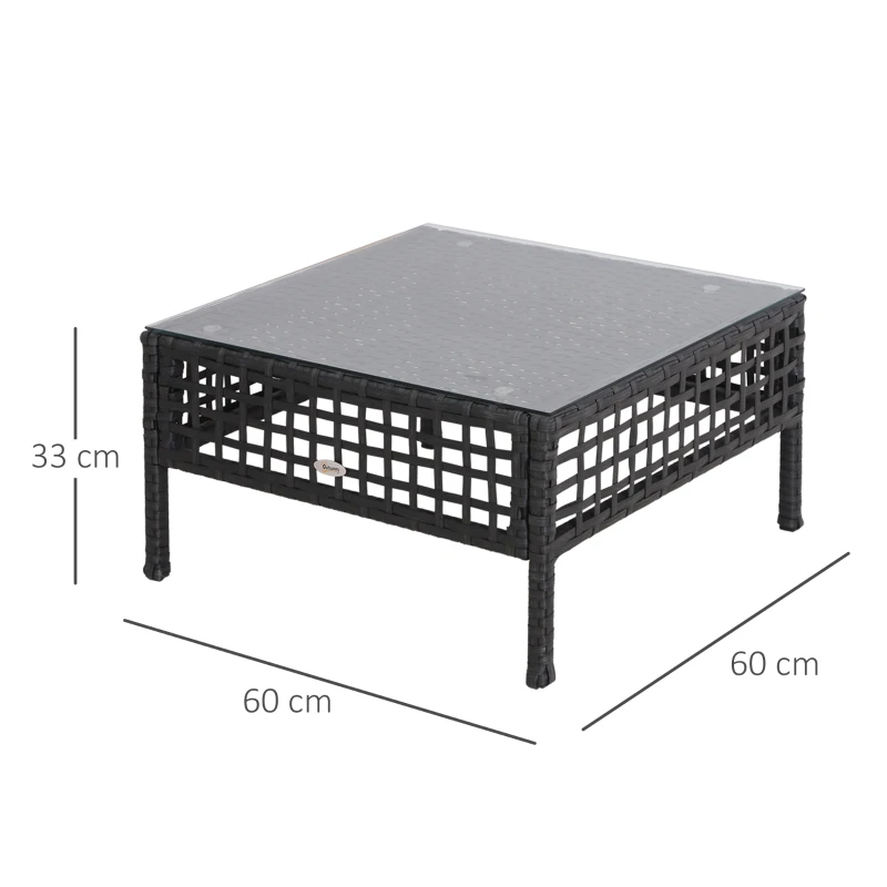 Outsunny Rattan End Table W/Glass-Black