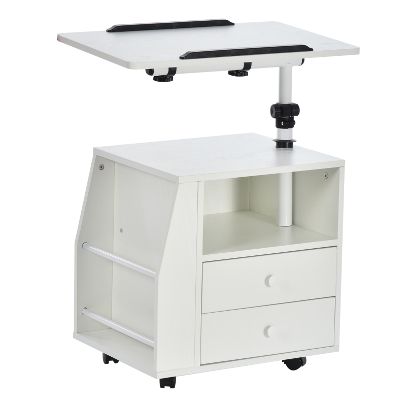 HOMCOM Particle Board 360 Rotation End Table w/ Storage Cabinet White