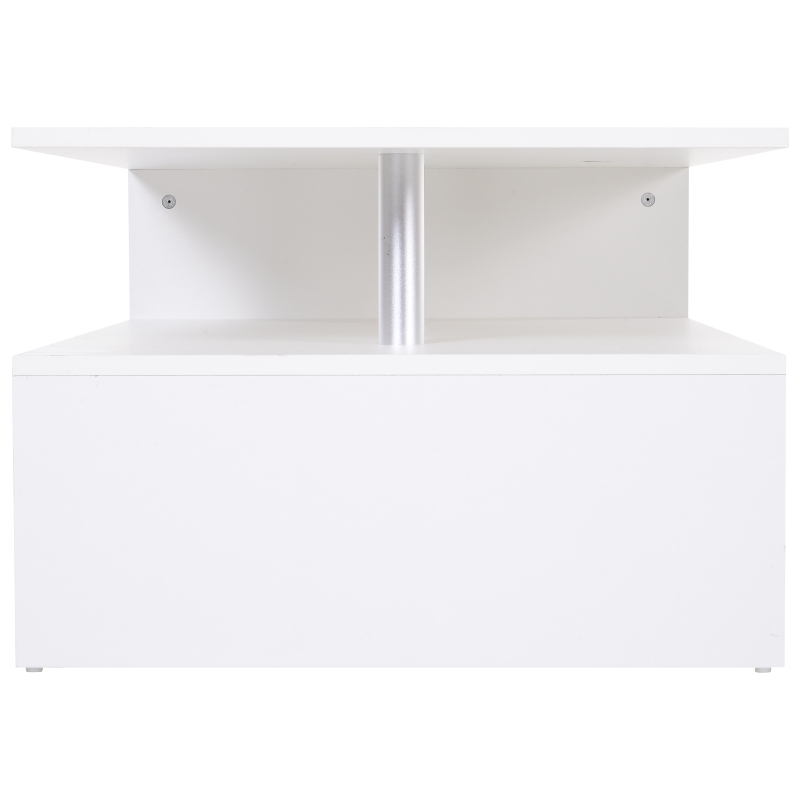 HOMCOM 2-Tier Coffee Table, Modern Living Room Table with Open Shelf, Centre Table with Metal Poles and Elevated Base, White