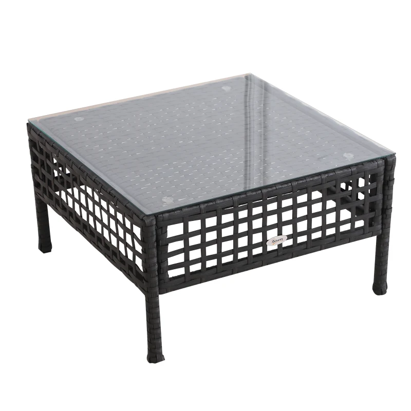 Outsunny Rattan End Table W/Glass-Black