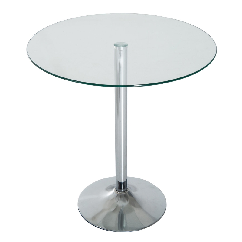 HOMCOM Round Bar Table W/ Glass Top-Transparent Glass, Silver